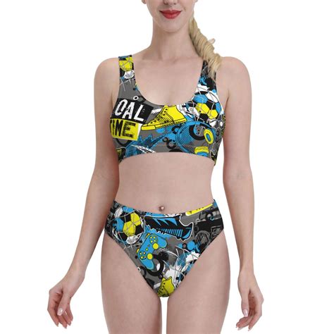 Adobk Goal Time Print Women High Waisted Bikini Set Sports Swimsuit Bathing Suit Large Walmart