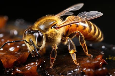 Premium Ai Image Beautiful Honey Bee Close Up Extreme Macro Shots