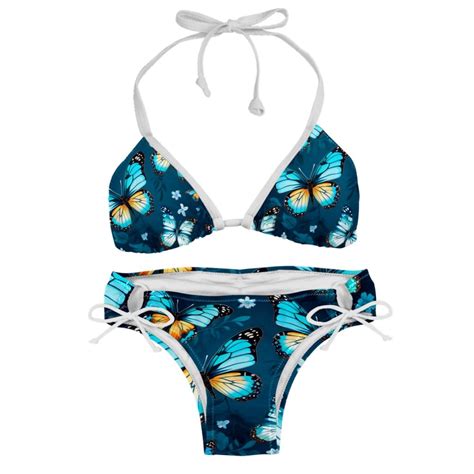 Flower Butterfly Detachable Sponge Adjustable Strap Bikini Set Two Pack Swimsuit Swim Suits Swim