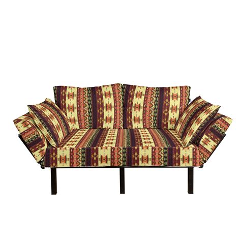 Tribal Futon Couch Traditional Arrow Triangles Flying Birds With Roses