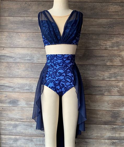 Viola-custom Navy Lace Two Piece Layered Over Periwinkle Lycra/navy
