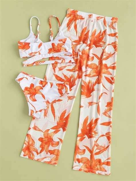 Bikini Imprim Floral Avec Pantalon De Plage Pour Filles Pr Adolescentes Pour L T La