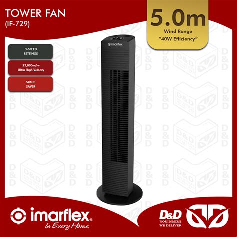 Dandd Imarflex Tower Fan With 3 Speed Settings 5m Wind Range 40w