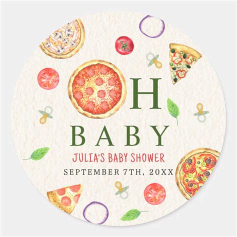 Oh Baby Pizza Pacifiers Baby Shower Classic Round Sticker Zazzle