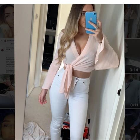 River Island Light Pink Wrap Flare Sleeve Top Depop