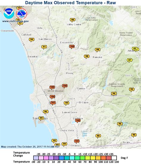 San Diego Weather Center : SAN DIEGO HIGH TEMPERATURES: WEDNESDAY 10-25-2017