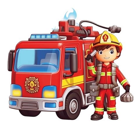 Caminhão De Bombeiro Desenho - Caminhão de bombeiros de desenho animado com imagem de homem bombeiro ...