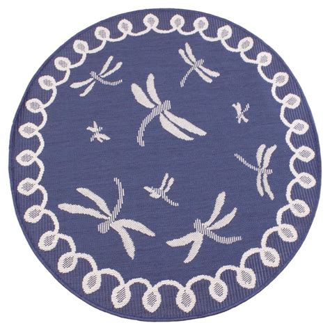 Dragonfly Outdoor Bordered Circle Round Rug In Terracotta Blue Gold