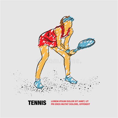 Professional Woman Tennis Player Standing Ready For A Serve Vector