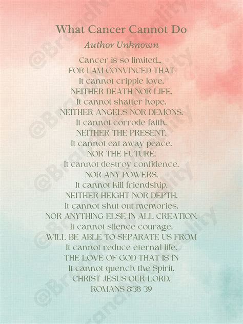 What Cancer Cannot Do Inspiring Poem & Verse 8.5x11 Printable Art Gift ...