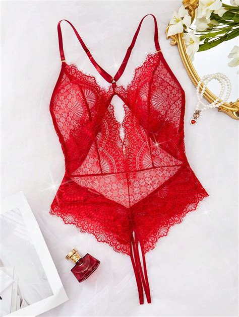 Lingerie sexy pour femmes body 3 pièces en maille transparente avec dos nu dentelle croisée