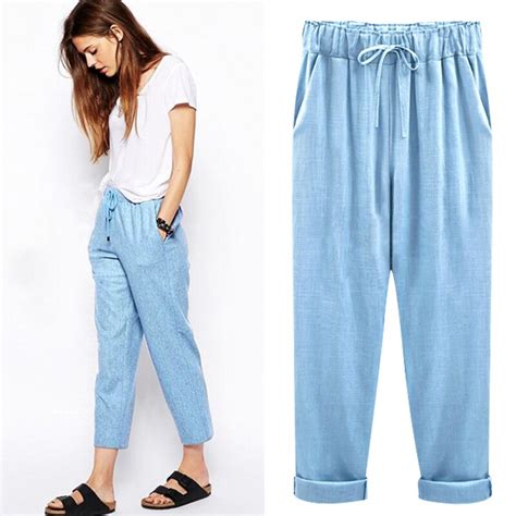 Plus Size Elastic High Waist Cotton Linen Pants Jkp4598