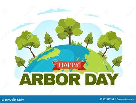 Happy Arbor Day On April 28 Illustration With Green Tree Garden Tools