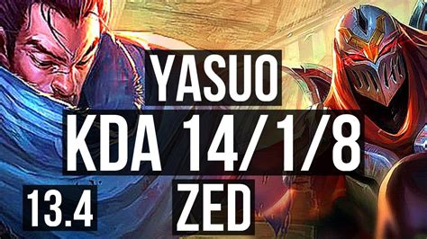 YASUO Vs ZED MID 14 1 8 2 0M Mastery 1400 Games Legendary KR