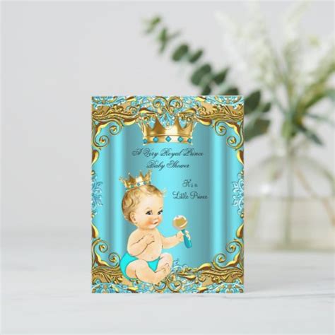 Baby Shower Prince Gold Teal Aqua Blonde Boy Invitation Zazzle