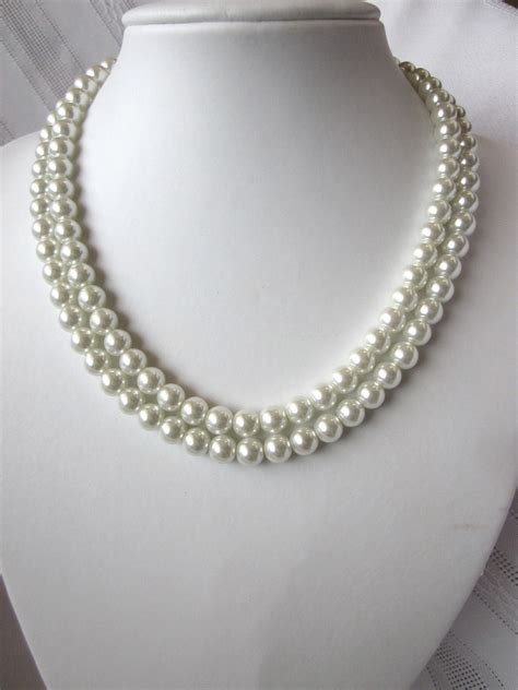 Double Strand Pearl Necklace Elegant Swarovski Pearls Etsy