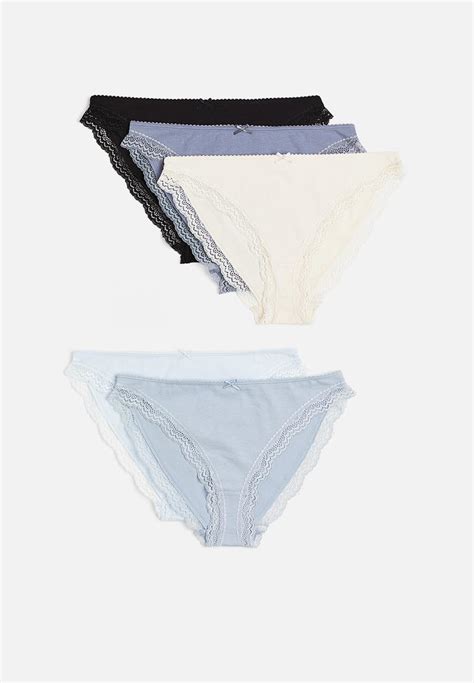5 Pack Lace Trimmed Bikini Briefs Black Blue 1030021005 H M Panties Superbalist