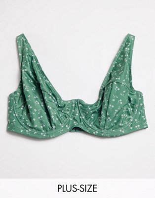 Peek Beau Curve Exclusive Underwire Bikini Top In Green Floral ASOS