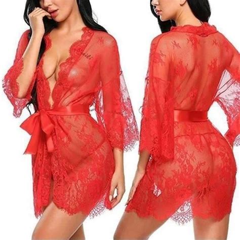 Lingerie Sexy Peignoir et string Transparent Dentelles V Rouge Rouge Cdiscount Prêt à Porter