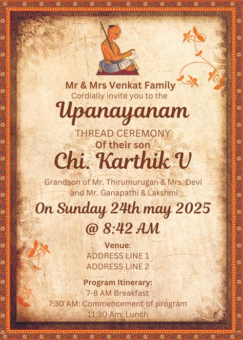 Upnayanam Or Thread Ceremony Invitations Canva Template