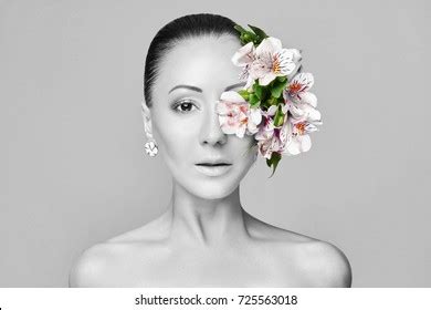 Beautiful Nude Asian Attractive Brunette Flowers Stock Photo Shutterstock