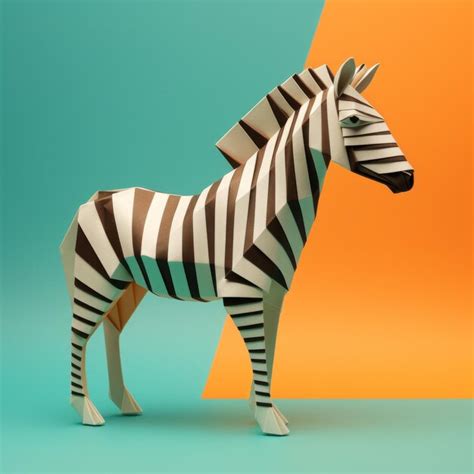 Premium Ai Image Minimalist 3d Animation Origami Zebra On Colored