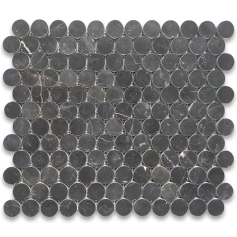 Nero Marquina Black Marble 1 Inch Penny Round Mosaic Tile Polished