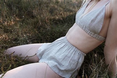 MALLOW ᛝ Beige Organic Linen Lingerie Set With a Bralette and Etsy