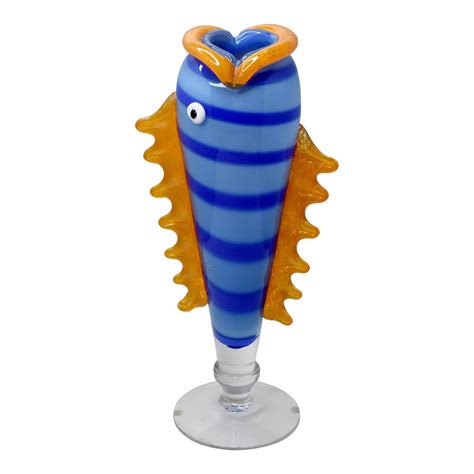 Swedish Orange & Blue Fish by Anna Örnberg Strömbergshyttan 1980s Art