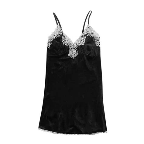 Femmes Or Velours Fronde Jupe Sexy Lingerie Maison Porter Pyjamas Chemise De Nuit N80095 Noir