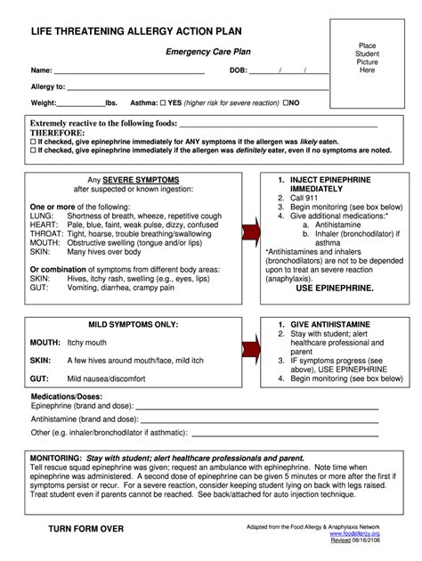 Fillable Online Emergency Care Plan Food Allergy Research Fax Email