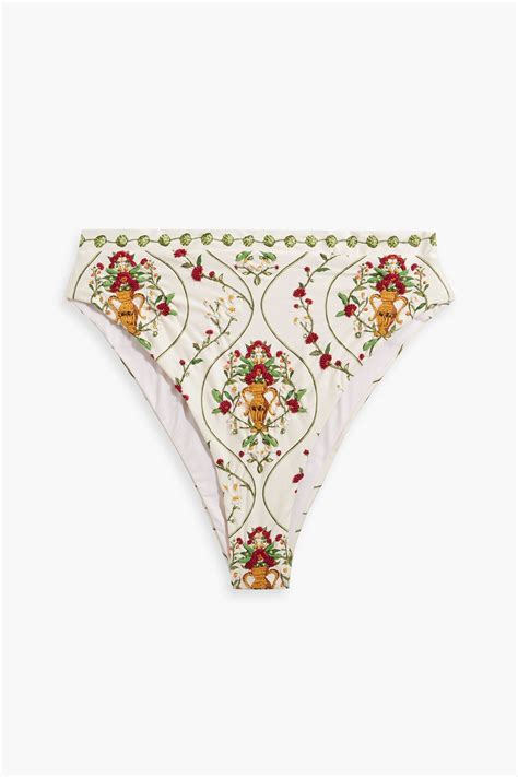 Agua By Agua Bendita Gualanday Remedios Embroidered Printed High Rise Bikini Briefs In Beige