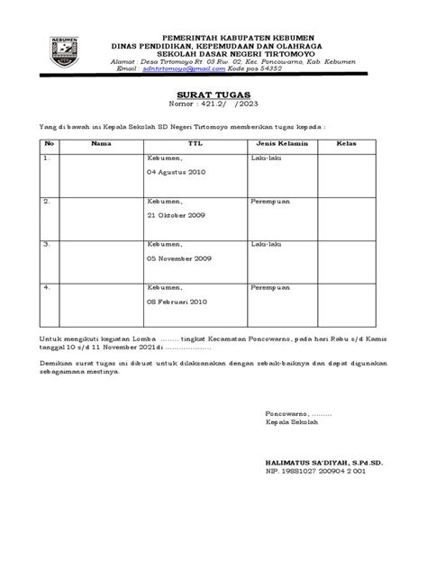 Contoh Surat Tugas Lomba Pdf