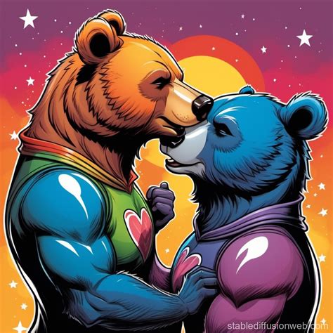 Threeway Kiss With Gay Ursine Couple Stable Diffusion Online