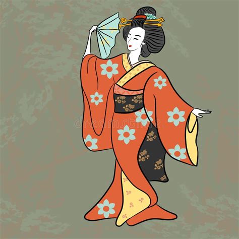 Dancing Geisha Ancient Japan Classical Japanese Woman Ancient Style Of Drawing Beautiful