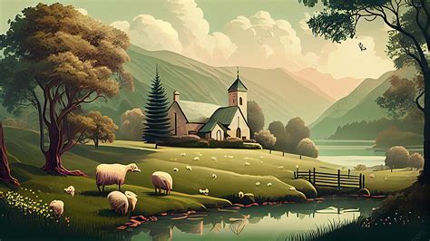 Idyllic Pasture Meadow Background Rural Pasture Grass Background