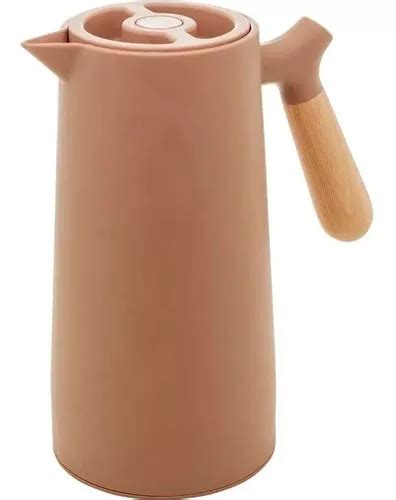 Garrafa T Rmica N Rdica Cabo De Madeira Litro Nude Cor Marron Mercadolivre