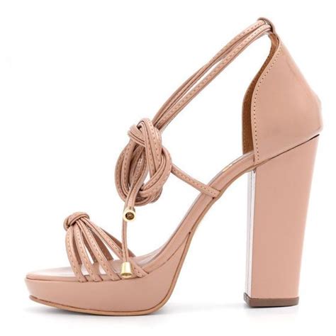Sand Lia Factor Meia Pata Salto Alto Grosso Verniz Nude Sand Lia Feminina Magazine Luiza
