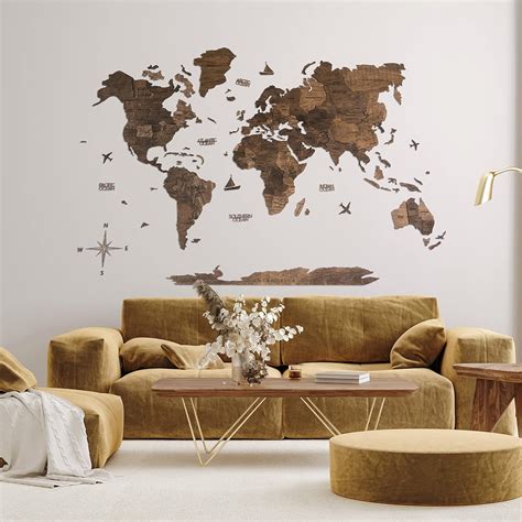 ENJOY THE WOOD 3D Wood World Map Wall Art Large Wood Wall Décor