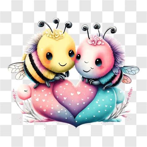 Download Two Cute Bees In Love On A Heart Shaped Frame Png Online