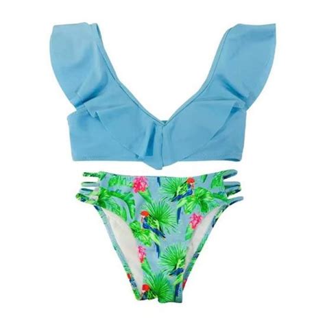 Maillot De Bain Filles Pi Ces Volants Mignon Imprime Bikini De Plage Filles Ans Stretch