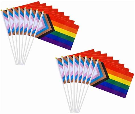 Amazon Xcfh Small Progress Pride Gay Stick Flags Mini Rainbow Hand Held Lgbtq Flags Pack