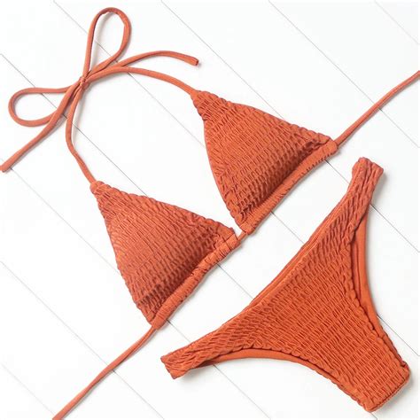 Push Up Swimsuit Women Sexy Halter Bikini Solid Bikini Set Brazilian Swimwear Female Padded