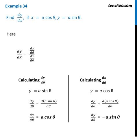 Example 34 Find Dy Dx If X A Cos Theta Y A Sin Examples