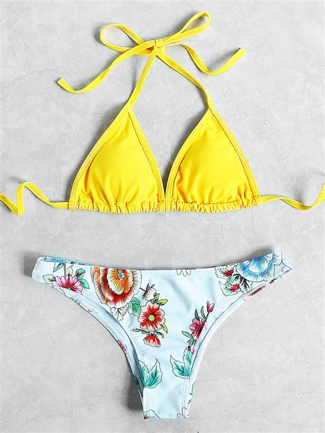 Halter Neck Triangle Top With Floral Bikini Set Bikinis Mix And