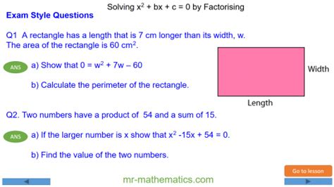 Solving Quadratics By Factorisation Mr