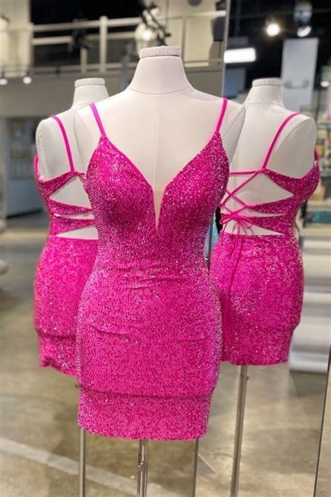 Straps Hot Pink Bodycon Mini Party Dress Hot Pink Bodycon Hot Pink Bodycon Dress Short Hot