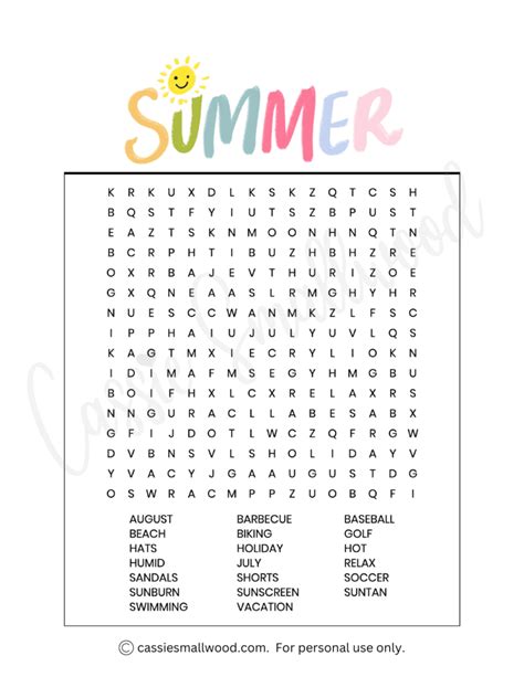 Free Printable Summer Word Searches 58 Off