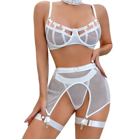 Intimates Sleepwear Sexy Lingerie Set Strappy Bra High Waisted Garter Belt With Leg Straps