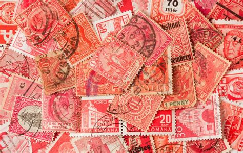 Collection Of Red Old Postage Stamps Editorial Image Image Of Postage